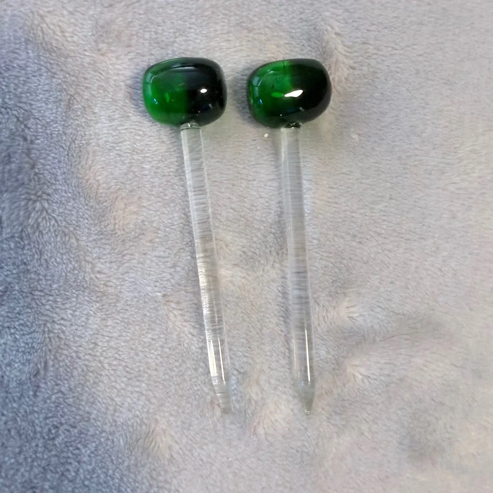 Vintage Hand Blown Art Glass Olive Cocktail Picks Swizzle Sticks Set of 2